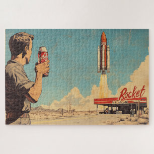 Retro Rocket Launch Poster Puzzle