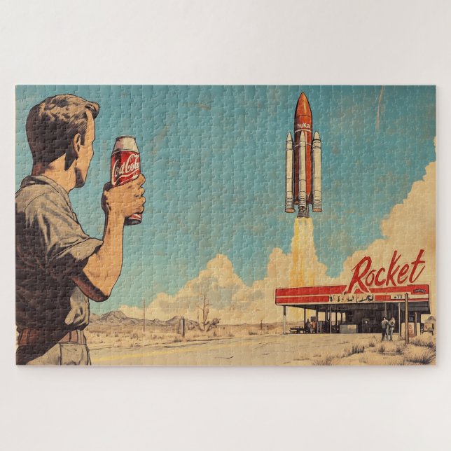 Retro Rocket Launch Poster Puzzle (Horizontal)