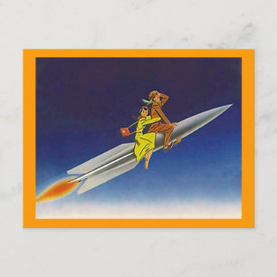 Retro Rocket-Schiff, das wegrückende Mitteilungen Ankündigung