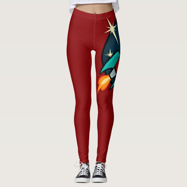 RETRO ROCKET SCHIFF GRAFIK RED LEGGINGS (Vorderseite)