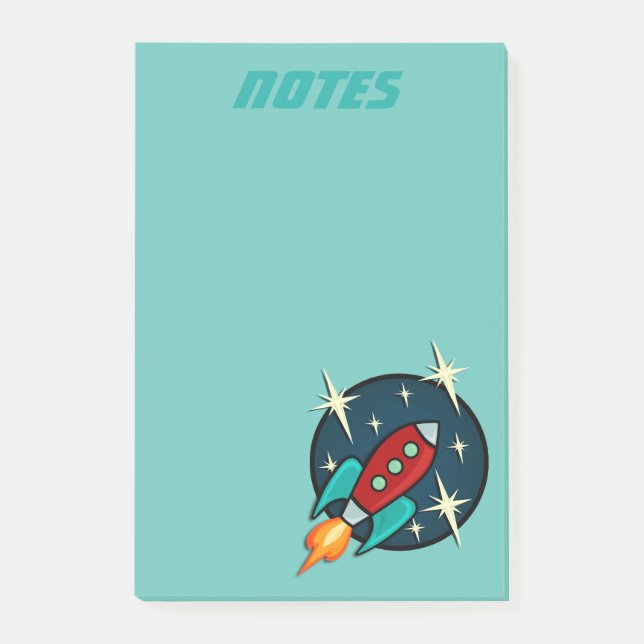 RETRO ROCKET-SCHIFFS-GRAFISCHER POST-ITnotizblock Post-it Klebezettel (Vorderseite)