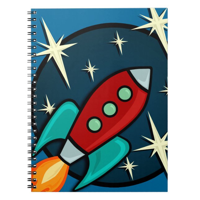 RETRO ROCKET-SCHIFFS-ILLUSTRATIONS-GEWUNDENES NOTIZBLOCK (Vorderseite)