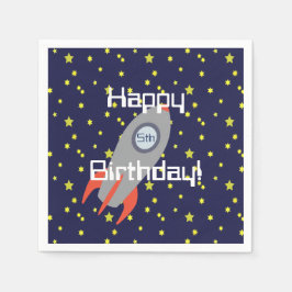 Retro Rocket Ship and Stars Happy Birthday Serviette