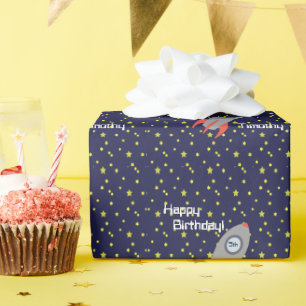 Retro Rocket Ship Happy Birthday Geschenkpapier