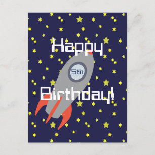 Retro Rocket Ship Happy Birthday Postkarte