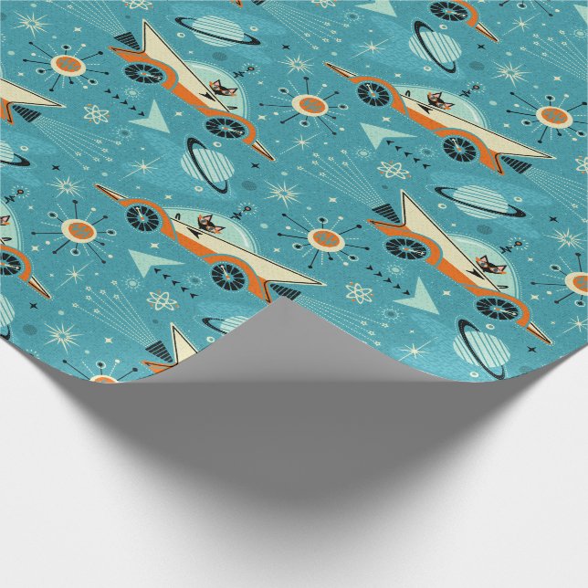 Retro Rockets Racers - Katzen ©studioxtin Geschenkpapier (Ecke)