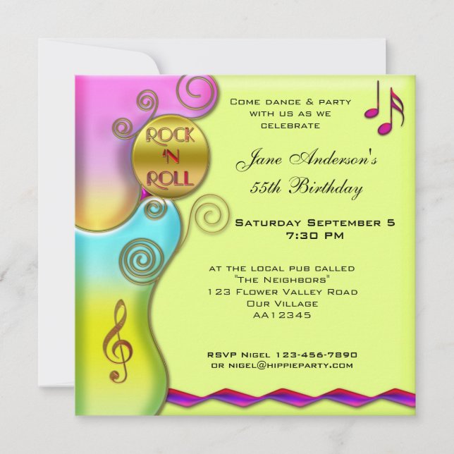 Retro Rock'n Roll Geburtstagsparty Einladung (Vorderseite)