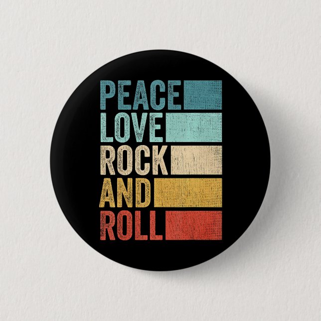 Retro Rocknroll Music Peace Liebe Rock and Roll Button (Vorderseite)