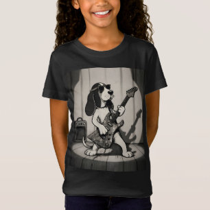 Retro Rockstar Basset Hound Gitarrist Monochrom T-Shirt