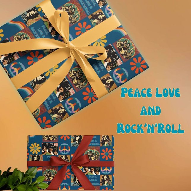 Retro-Rockstar-Poster der 60er Jahre Geschenkpapier ("peace Love and Rock'n'Roll man. All on one extra cool gift paper. 60's rock icon posters and more. )