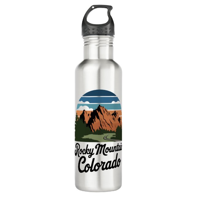 Retro Rocky Mountain Nationalpark Edelstahlflasche (Vorderseite)