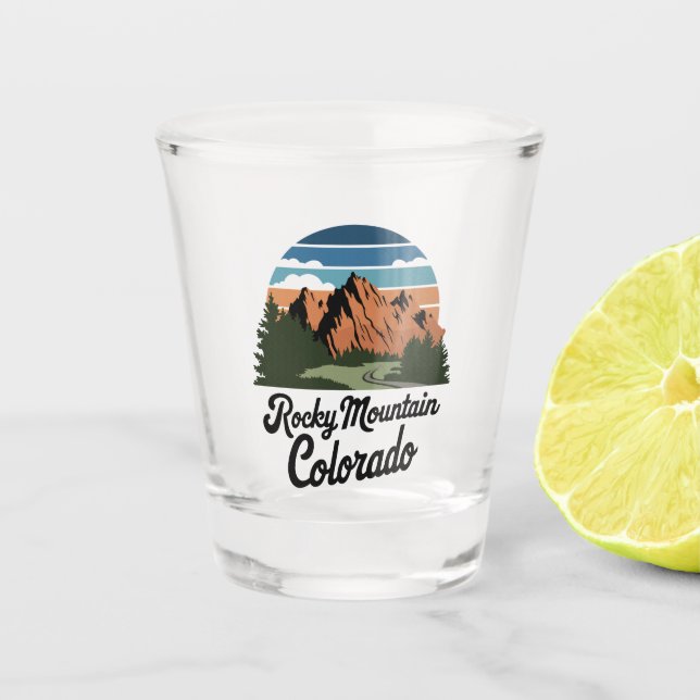 Retro Rocky Mountain Nationalpark Schnapsglas (Vorderseite)
