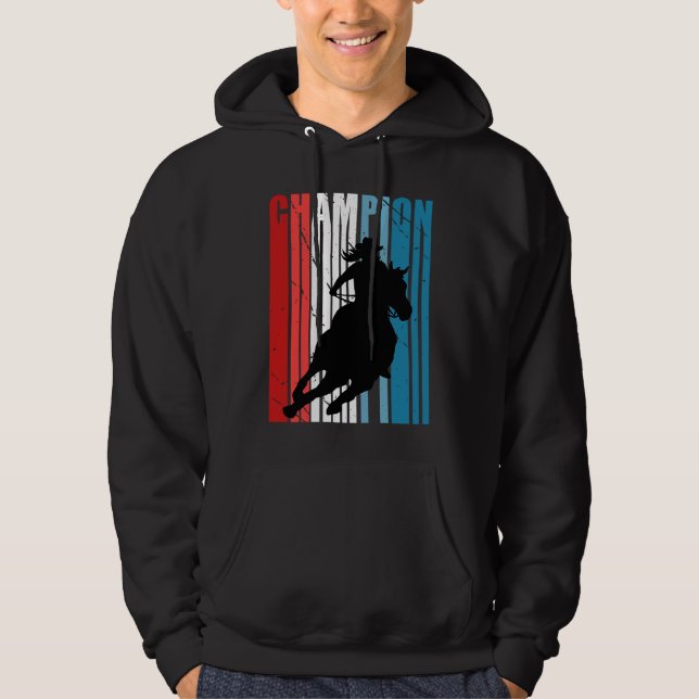 Retro Rodeo Champion Cowgirl on Horse Riding Patri Hoodie (Vorderseite)