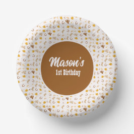 Retro Rodeo Cowgirl Cowboy Boho Birthday Pappteller