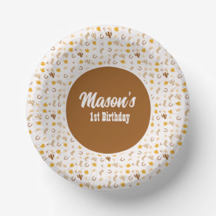 Retro Rodeo Cowgirl Cowboy Boho Birthday Pappteller