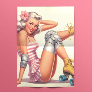 Retro Roller Girl Button Up Seidenpapier