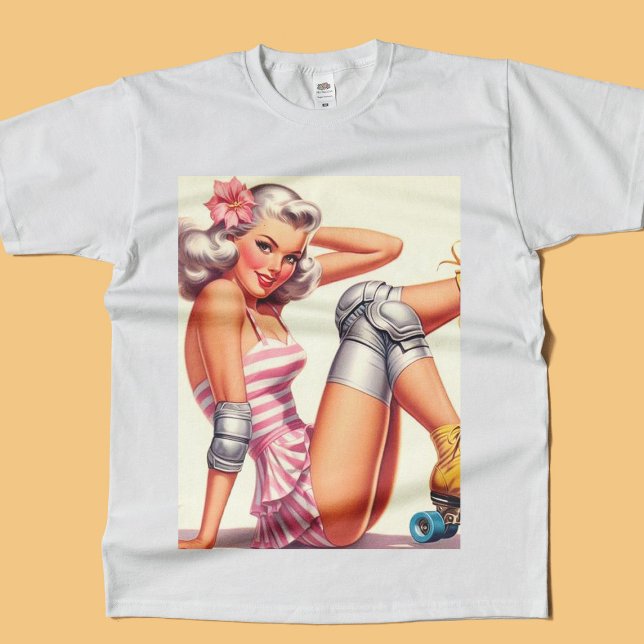 Retro Roller Girl Button Up T-Shirt (Von Creator hochgeladen)