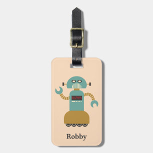 Retro-Roller-Roboter-personalisierter-Gepäckanhäng Gepäckanhänger