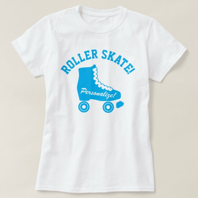 Retro Roller Skate Graphic Aqua Blue T-Shirt (Design vorne)