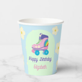 Retro Roller Skate Happy Birthday Daisy Pappbecher