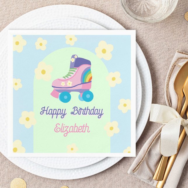 Retro Roller Skate Happy Birthday Daisy Serviette (Von Creator hochgeladen)