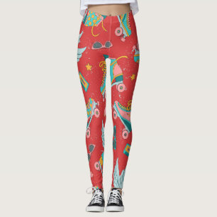 Retro Roller Skate: Hellroter Hintergrund Leggings