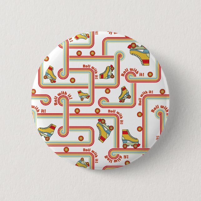 Retro Roller Skate Pattern Round Button (Vorderseite)