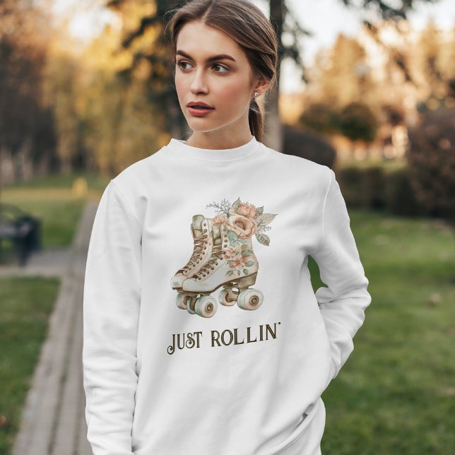 Retro Roller Skate Vintage Blumenpastete Sweatshirt (Von Creator hochgeladen)