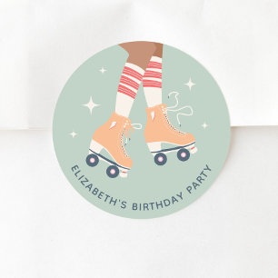 Retro Roller Skaten Birthday Party Sage Green Runder Aufkleber