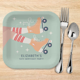 Retro Roller Skaten Girls Geburtstagsparty Pappteller