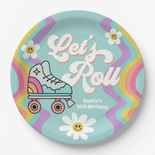 Retro Roller Skaten Rainbow Birthday Paper Teller