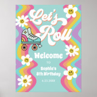 Retro Roller Skaten Rainbow Birthday Poster