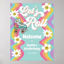 Retro Roller Skaten Rainbow Birthday Poster