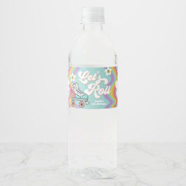 Retro Roller Skaten Rainbow Birthday Water Labels Wasserflaschenetikett