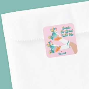 Retro-Roller-Skating-Geburtstagsfeier Danke Quadratischer Aufkleber