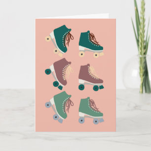 Retro Rollerskates Green Dusty Pink Karte