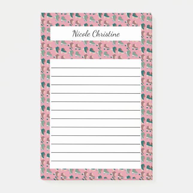 Retro Rollerskates Green Pink CUSTOM Notepad Post-it Klebezettel (Vorderseite)