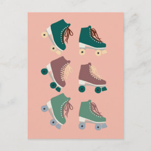 Retro Rollerskates Green Pink Postkarte