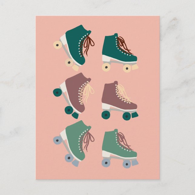 Retro Rollerskates Green Pink Postkarte (Vorderseite)
