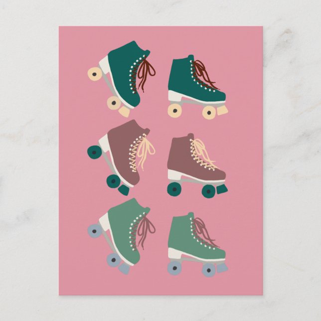 Retro Rollerskates Green Pink Postkarte (Vorderseite)