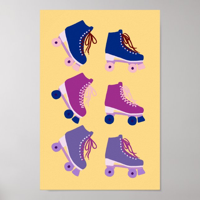 Retro Rollerskates Lila rosa Poster (Vorne)