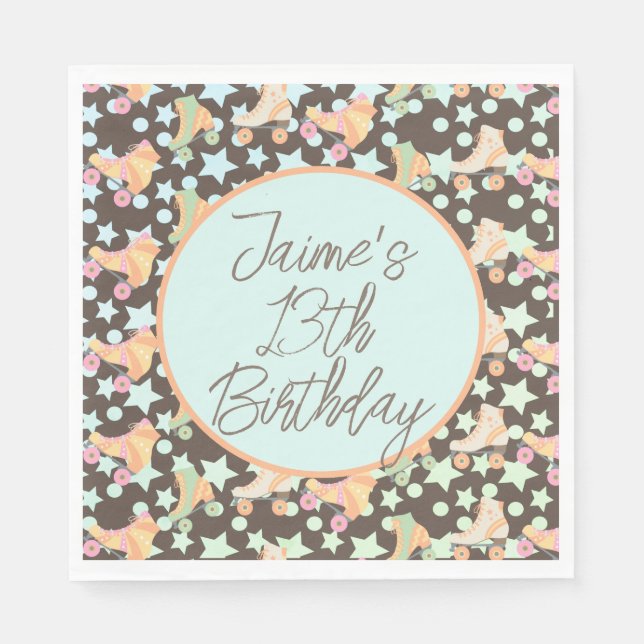 Retro Rollerskating Geburtstags-Skate Sternenmuste Serviette (Vorderseite)