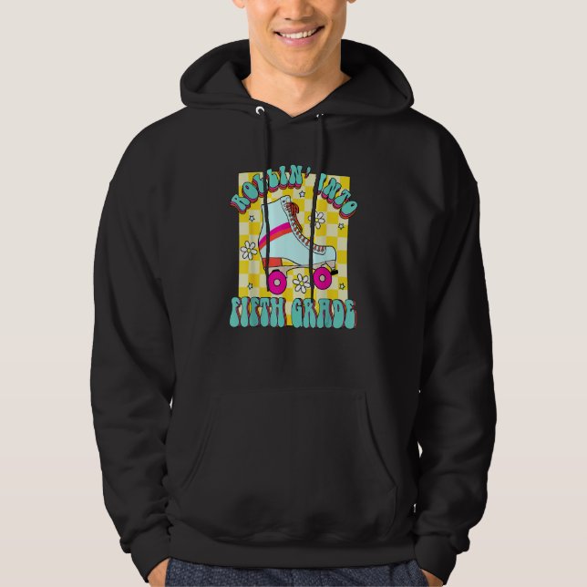 Retro Rollin' Into Fifth Grade Roller Skate Back T Hoodie (Vorderseite)