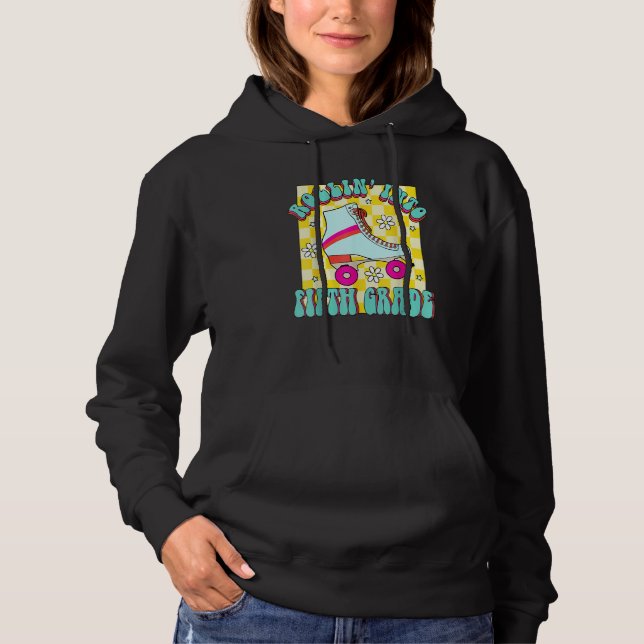 Retro Rollin' Into Fifth Grade Roller Skate Back T Hoodie (Vorderseite)
