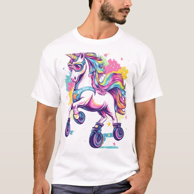 Retro-Rollschuh-Einhorn (1) T-Shirt (Vorderseite)