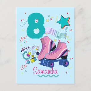 Retro-Rollschuh-Geburtstagsmädchen Postkarte