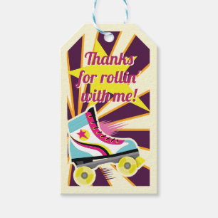 Retro-Rollschuh-Party Pink & Lila 70er Jahre Geschenkanhänger