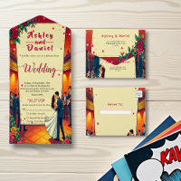 Retro Romantic Couple Comic Book Style Wedding