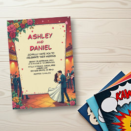Retro Romantic Couple Comic Book Style Wedding Einladung