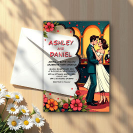 Retro Romantic Couple Dance Comic Style Wedding Acryleinladungen